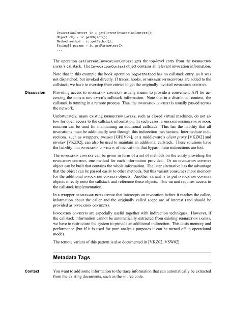 Patterns of Tracing Software Structures and Dependencies