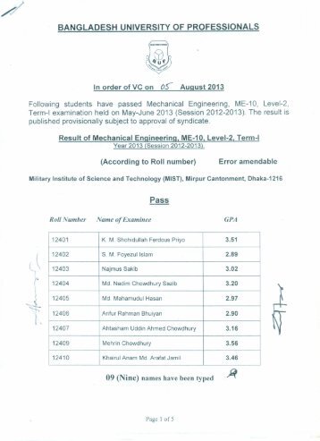 BANGLADESH UNIVERSITY OF PROFESSIONALS Pass - BUP