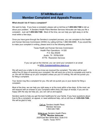 to download the STAR Member Complaints and Appeals Process