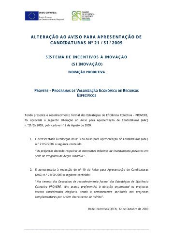 Alteração ao Aviso para a Apresentação de Candidaturas n ... - QREN