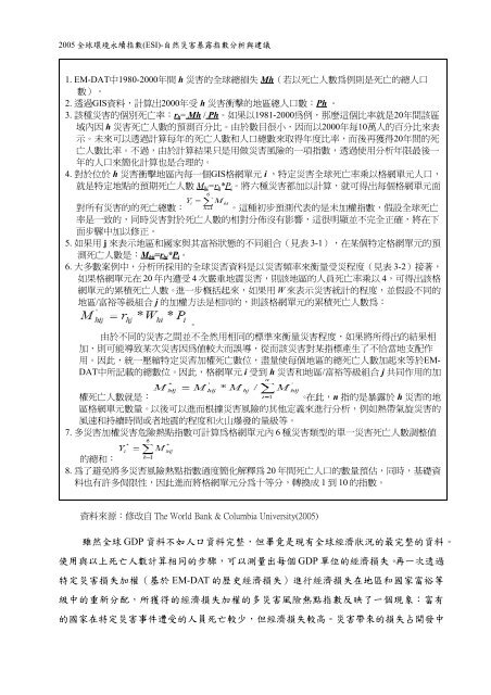 2005 全球環境永續指數(ESI)- 降低天然災害傷害指數分析與建議