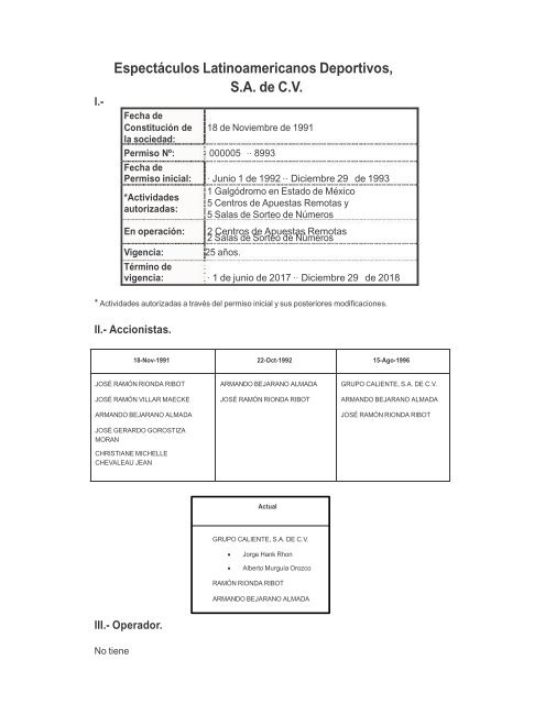 Espectáculos Latinoamericanos Deportivos, S.A. de C.V. - Dirección ...