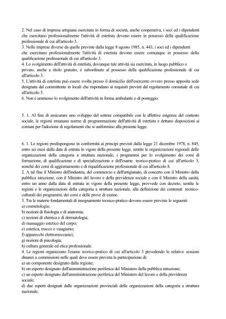 Disciplina dell'attività di estetista.