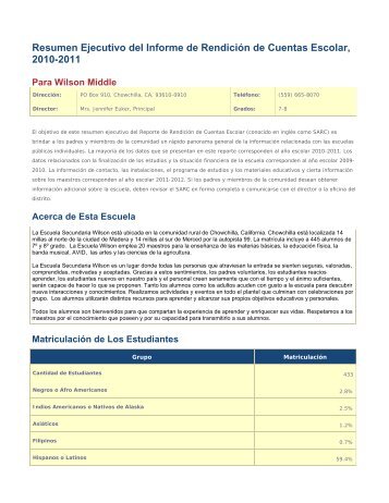 Resumen Ejecutivo del Informe de Rendición de Cuentas Escolar ...