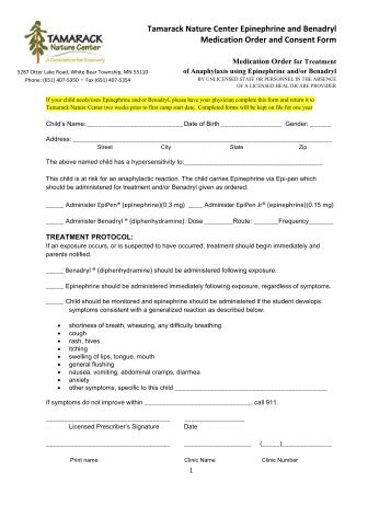 Epi Pen/Benadryl Medical Forms