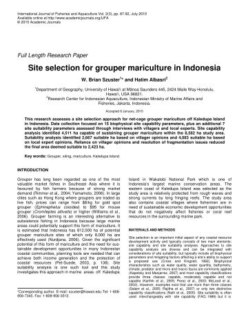 Site selection for grouper mariculture in Indonesia - Academic ...