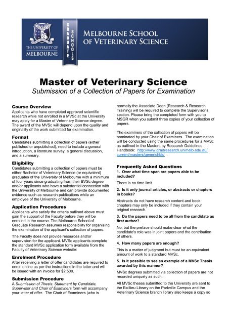Master of Veterinary Science: Submission of a Collection of Papers ...