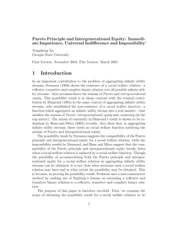 Pareto Principle and Intergenerational Equity - Economics