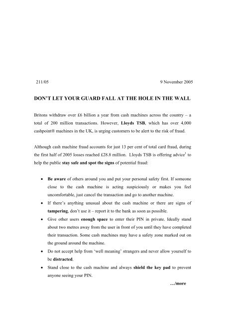 Don T Let Your Guard Fall At The Hole In The Wall Lloyds Banking