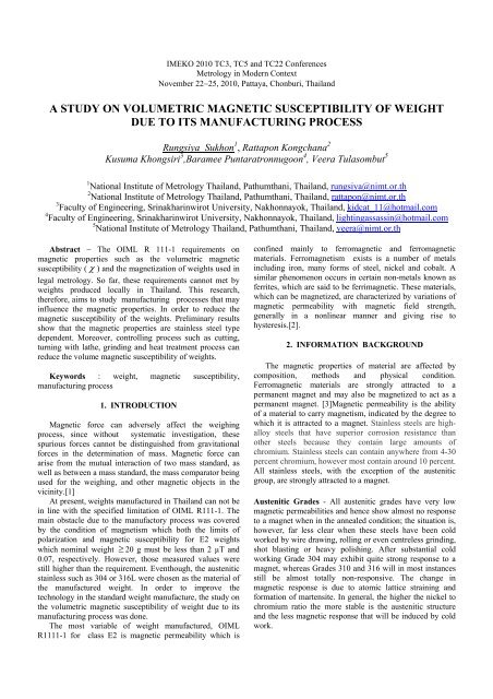 a study on volumetric magnetic susceptibility of weight due to its ...