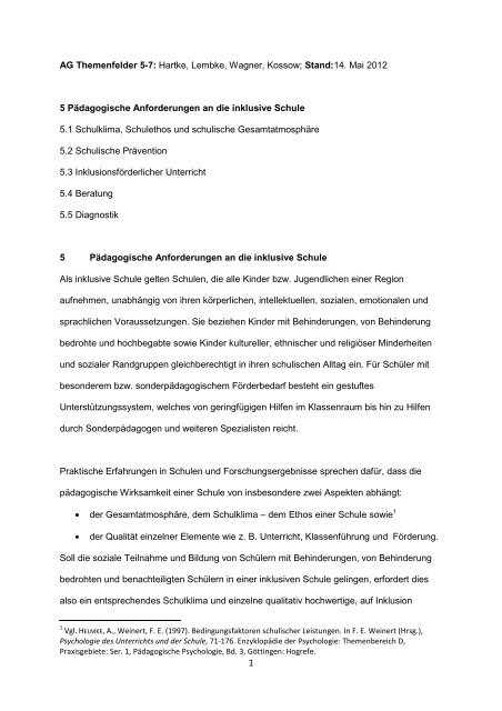 AG 5-7 PÃ¤ddagogische Anforderungen an die inklusive Schule