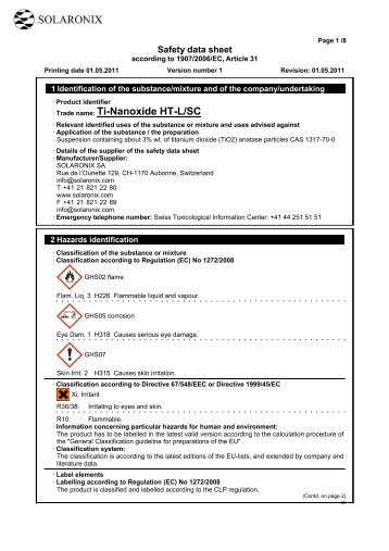 MSDS Ti-Nanoxide HT-L/SC - Solaronix