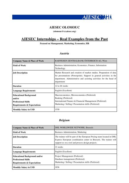 Real Examples Of Past Aiesec Internships