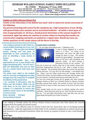 KINROSS WOLAROI SCHOOL FAMILY NEWS BULLETIN