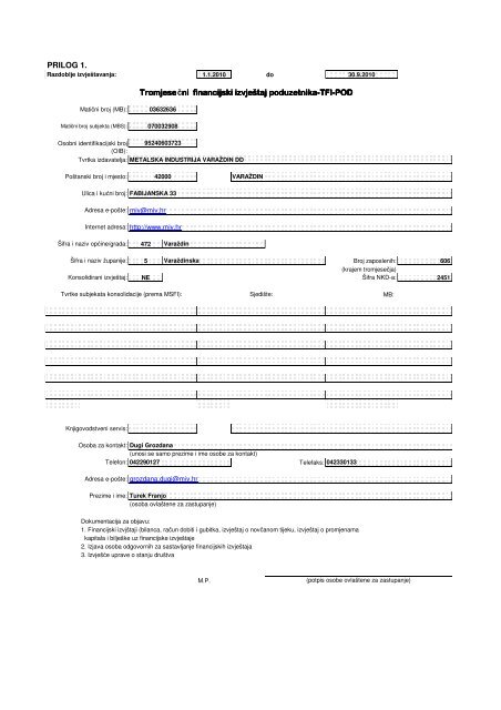TFI-POD 09-2010 temeljno - MIV - metalska industrija Varaždin dd
