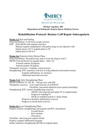 Rehab Protocol RTC- Subscap - Michael Angeline, MD