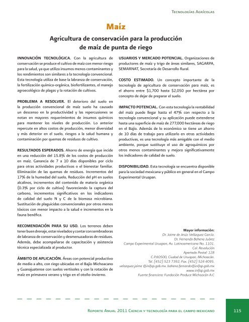 Reporte Anual 2011 Ciencia y tecnologÃ­a para el campo mexicano