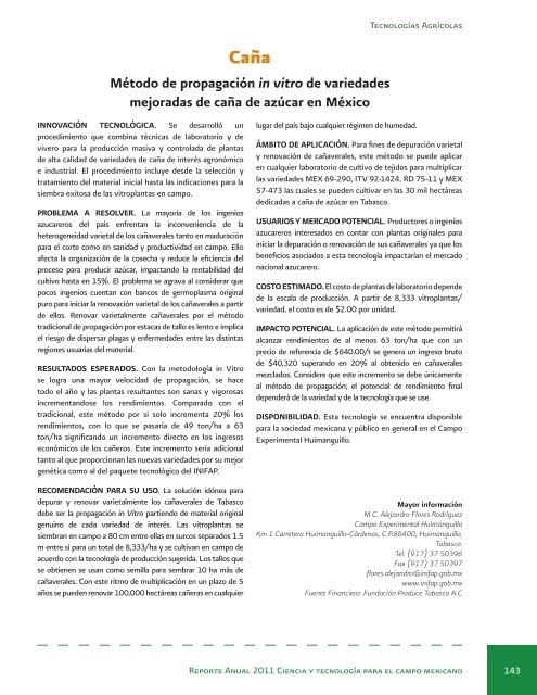 Reporte Anual 2011 Ciencia y tecnologÃ­a para el campo mexicano