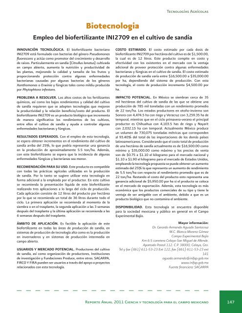 Reporte Anual 2011 Ciencia y tecnologÃ­a para el campo mexicano