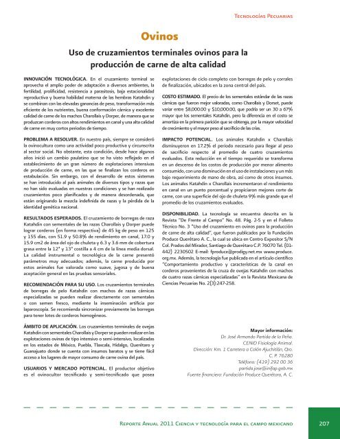 Reporte Anual 2011 Ciencia y tecnologÃ­a para el campo mexicano