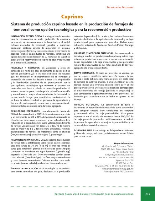 Reporte Anual 2011 Ciencia y tecnologÃ­a para el campo mexicano