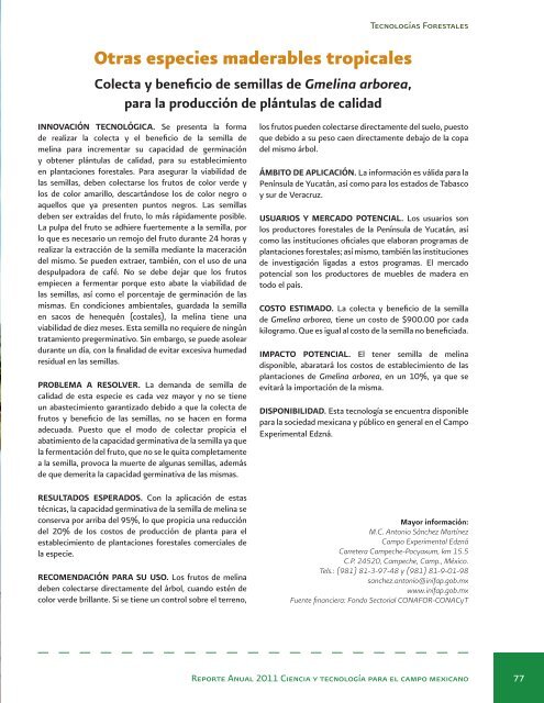 Reporte Anual 2011 Ciencia y tecnologÃ­a para el campo mexicano