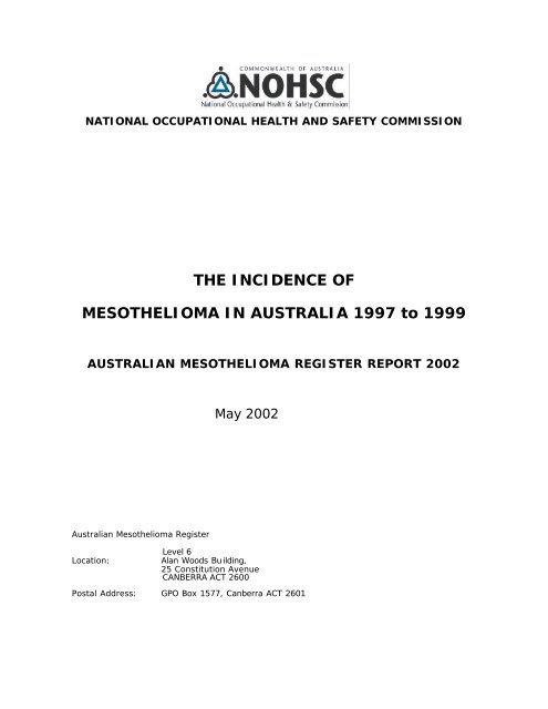 Australian Mesothelioma Register Report 2002 - Safe Work Australia