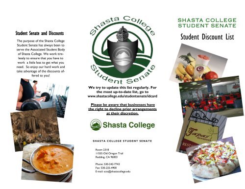 Student Discount List - Shasta College