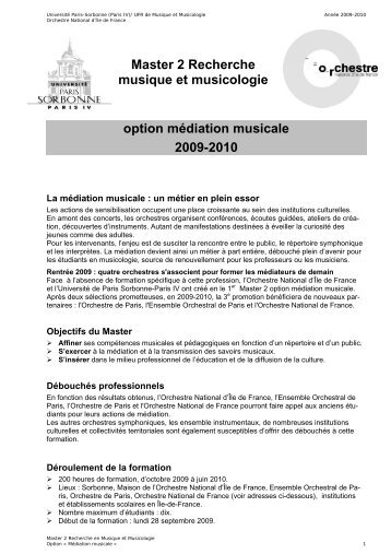 Master 2 Recherche musique et musicologie option mÃ©diation ...