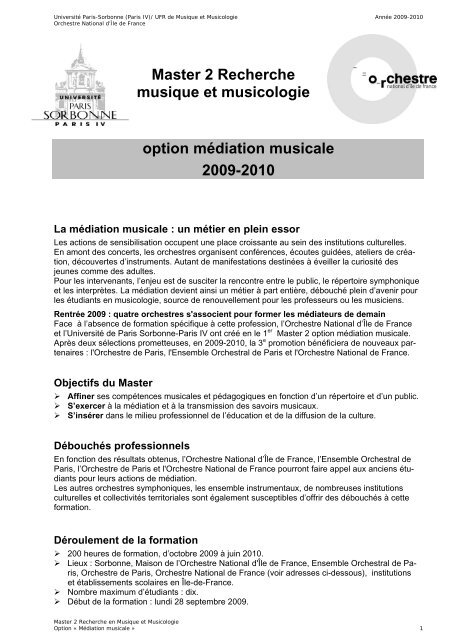 Master 2 Recherche musique et musicologie option mÃ©diation ...