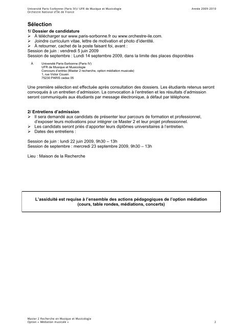 Master 2 Recherche musique et musicologie option mÃ©diation ...