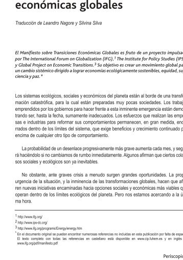 Manifiesto sobre transiciones econÃ³micas globales - Fuhem