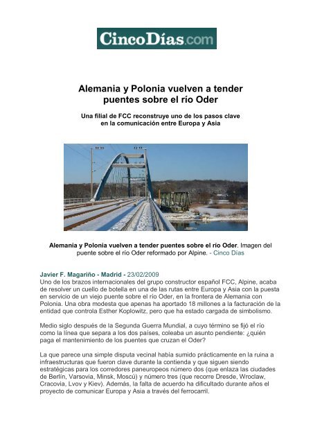 Alemania y Polonia vuelven a tender puentes sobre el rÃ­o Oder