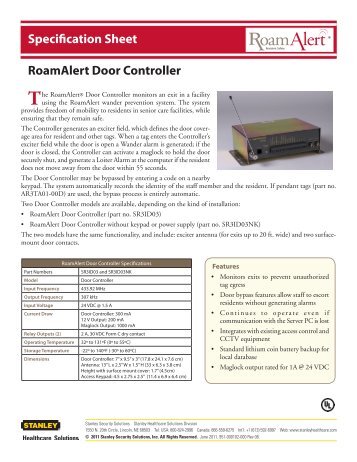 RoamAlert Door Controller Specification Sheet - Stanley Healthcare ...