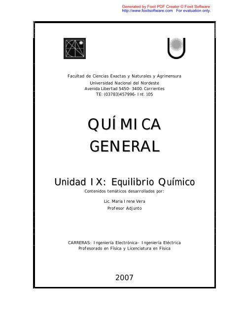 Unidad 9:Equilibrio Químico - Universidad Nacional del Nordeste