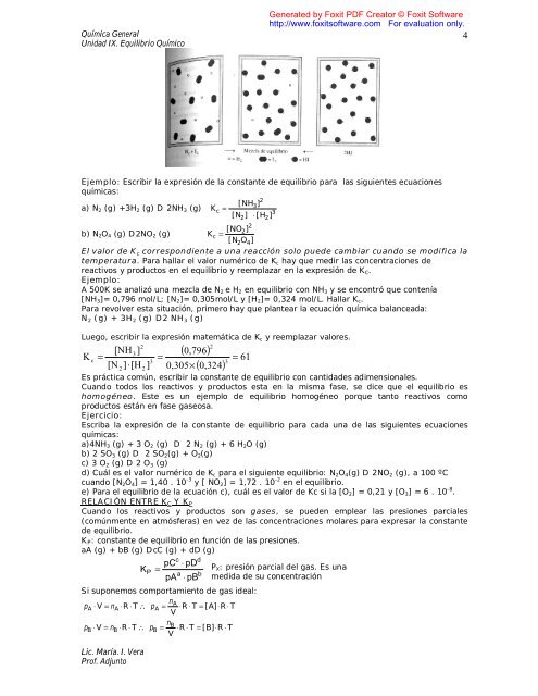 Unidad 9:Equilibrio Químico - Universidad Nacional del Nordeste