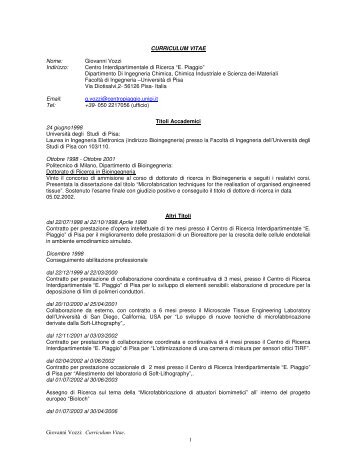 Giovanni Vozzi: Curriculum Vitae. 1 ... - Centro E Piaggio