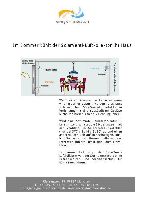 Im Sommer kÃ¼hlt der SolarVenti-Luftkollektor Ihr Haus - energie+ ...