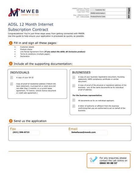 MWEB ADSL Promotion Application Form