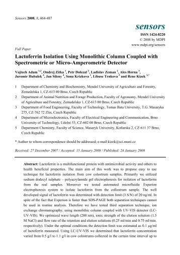 Lactoferrin Isolation Using Monolithic Column Coupled ... - MDPI.com