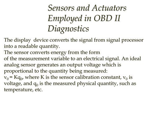 Introduction to On Board Diagnostics (II)