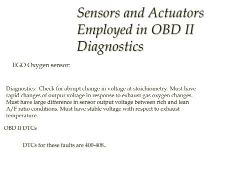 Introduction to On Board Diagnostics (II)