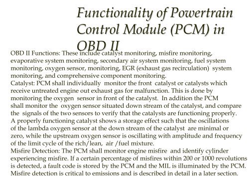 Introduction to On Board Diagnostics (II)