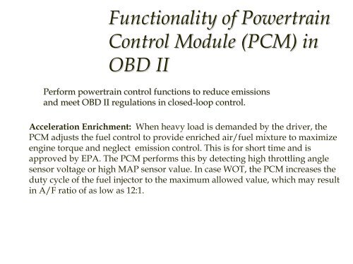 Introduction to On Board Diagnostics (II)