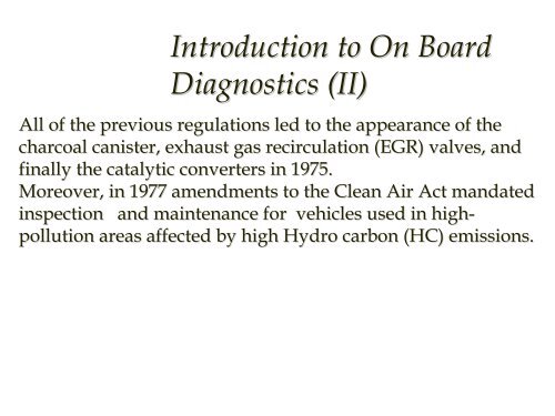 Introduction to On Board Diagnostics (II)