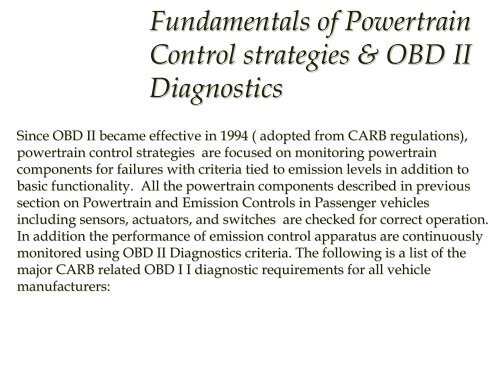 Introduction to On Board Diagnostics (II)