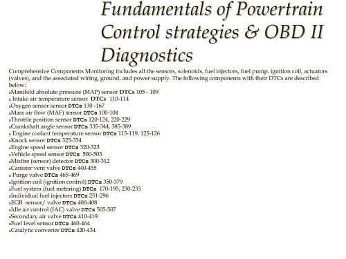 Introduction to On Board Diagnostics (II)