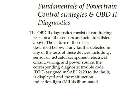 Introduction to On Board Diagnostics (II)