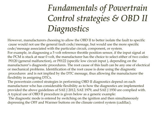 Introduction to On Board Diagnostics (II)