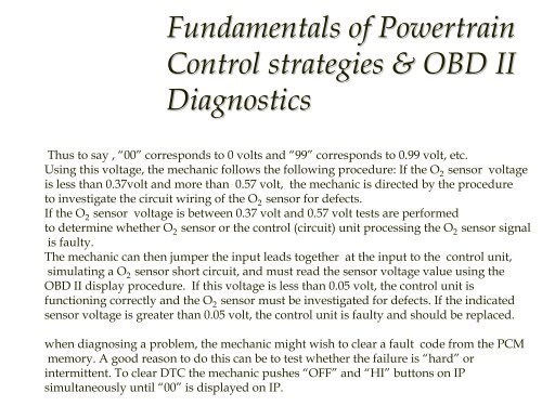 Introduction to On Board Diagnostics (II)